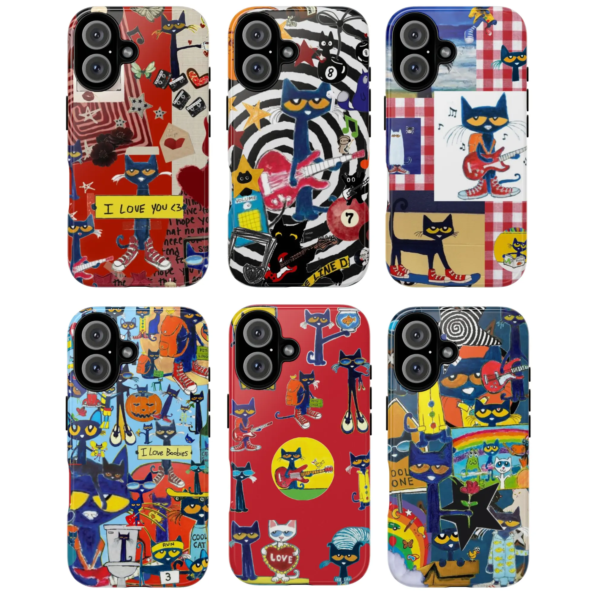 Colorful Cartoon Cool Cat Cellphone Case - Durable Shockproof Waterproof Polycarbonate Shell with Precise Printing, Thin Frame, Lightweight UV Print Standard Edition Multi-Model Accessory for iPhone & Galaxy Devices, Fan Gift, TPU, Accessories, Elegant