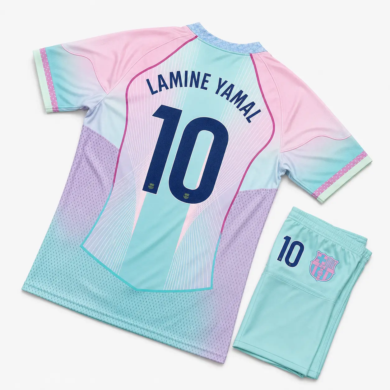 Pastel Mint Pink V-Neck Football Kit, Retro Soccer Jersey & Shorts Set