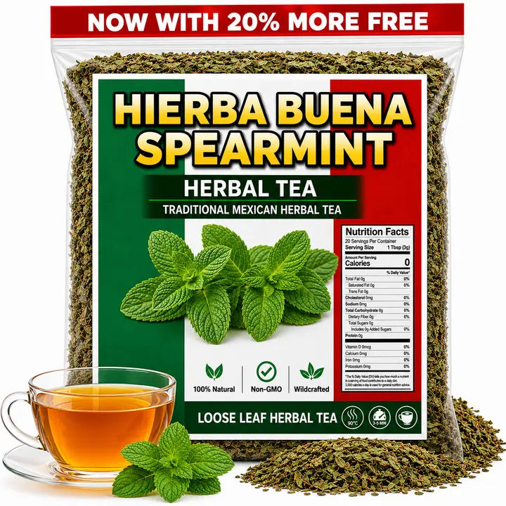 5oz Flavored Loose Leaf Herbal Tea - 100% Natural Dried Mentha Spicata Spearmint, Hormone Balance, Imported from Mexico (Hierba, Yerba-Buena), Food & Beverage, Calming, Water-Brewed Fruit & Herbal Tea