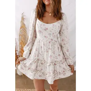 Floral Long Sleeve Ruffle Flared Mini Dress