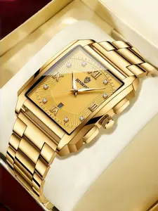 Men's Casual Watch, Luminous Hands, Square Dial, Calendar Function, Stainless Steel Case, Quartz Movement, Waterproof, Business Gift