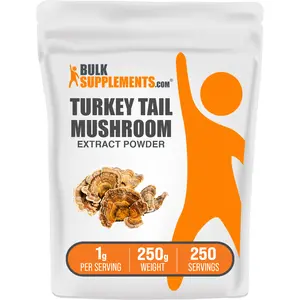 BulkSupplements Turkey Tail Mushroom Extract Powder - Natural Spice - Coriolus - Natural Supplements -250g - 1000mg per Serving