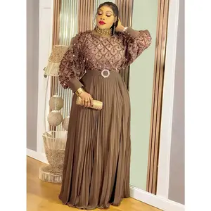 Wedding Party Prom Dress Dubai African Women Luxury Sequin Pleated Long Dress Ankara Dashiki Turkey Clothes Formal Occasion Gown