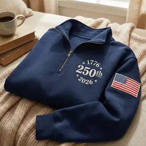 Embroidered USA 250th Anniversary 2026 Quarter Zip Sweatshirt, 1776–2026 Sweatshirt, 1776 Patriotic Sweatshirt, 4th of July 250 Years USA