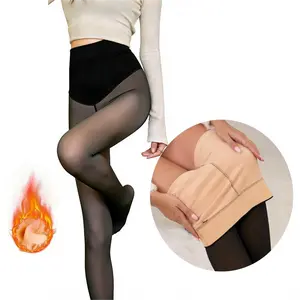 Women's High Waist Fleece Lined Tights Soft Warm Stretchy Semi Sheer Black Pantyhose for Fall Winter Comfort Style Valentine's Day Gift for Wife Girlfriend Fit Cozy Fleece Lining Compression Band