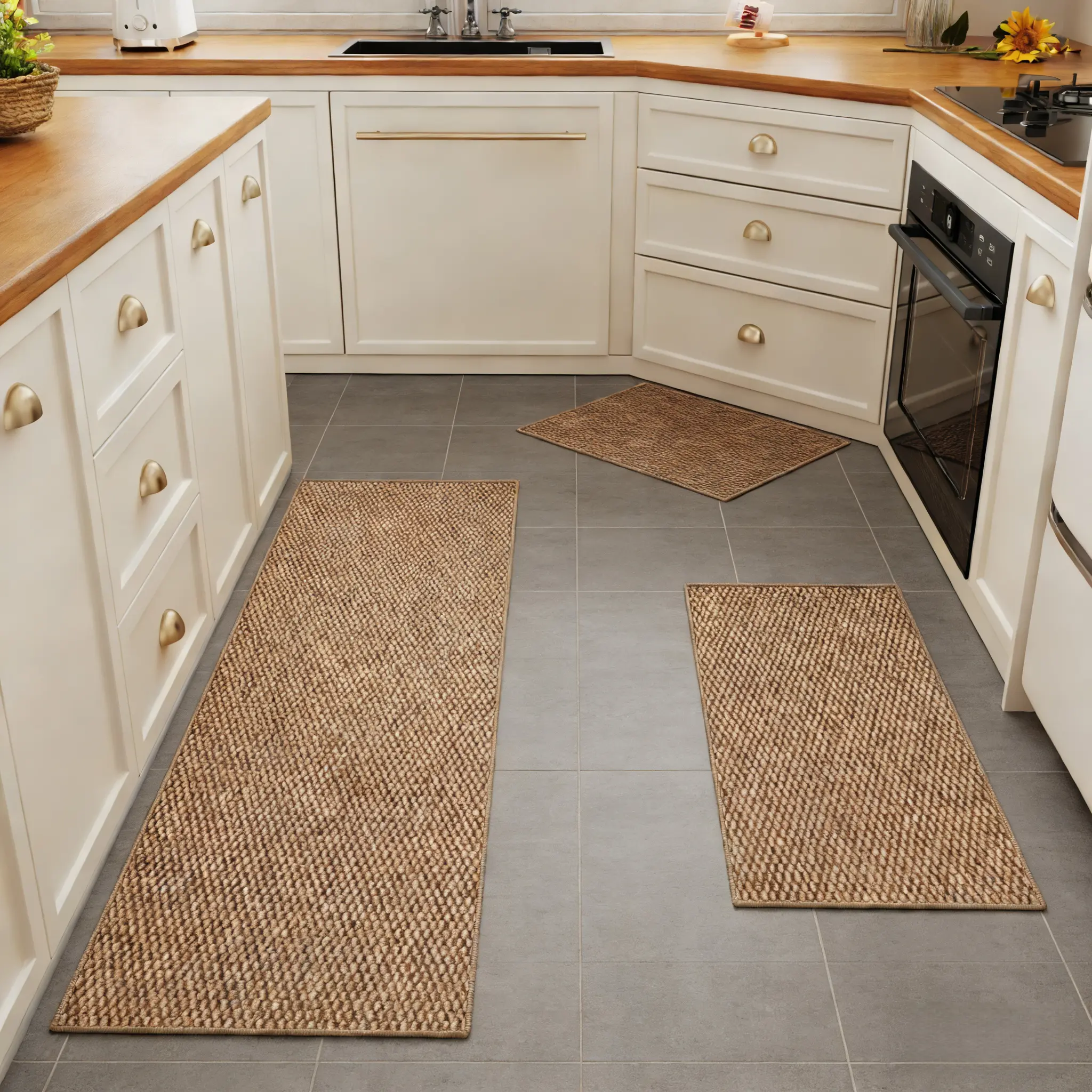 Three-piece kitchen mat set, premium woven rug, 0.23-inch thickened, long quick-drying absorbent mats, minimalist home decor, suitable for: kitchens, bedrooms, living rooms, bathroom entrances, under sinks, guesthouses, hotels, etc.