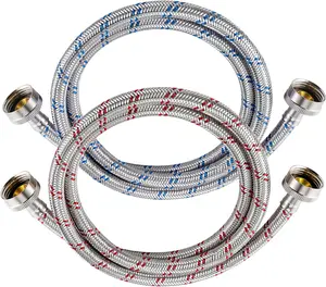 4 Ft Washing Machine Hoses, 2 Packs  Stainless Steel Washer Hoses Burst Proof, Hot and Cold Striped Water  Hoses with 3/4'' Standard Interface fit for  Washer