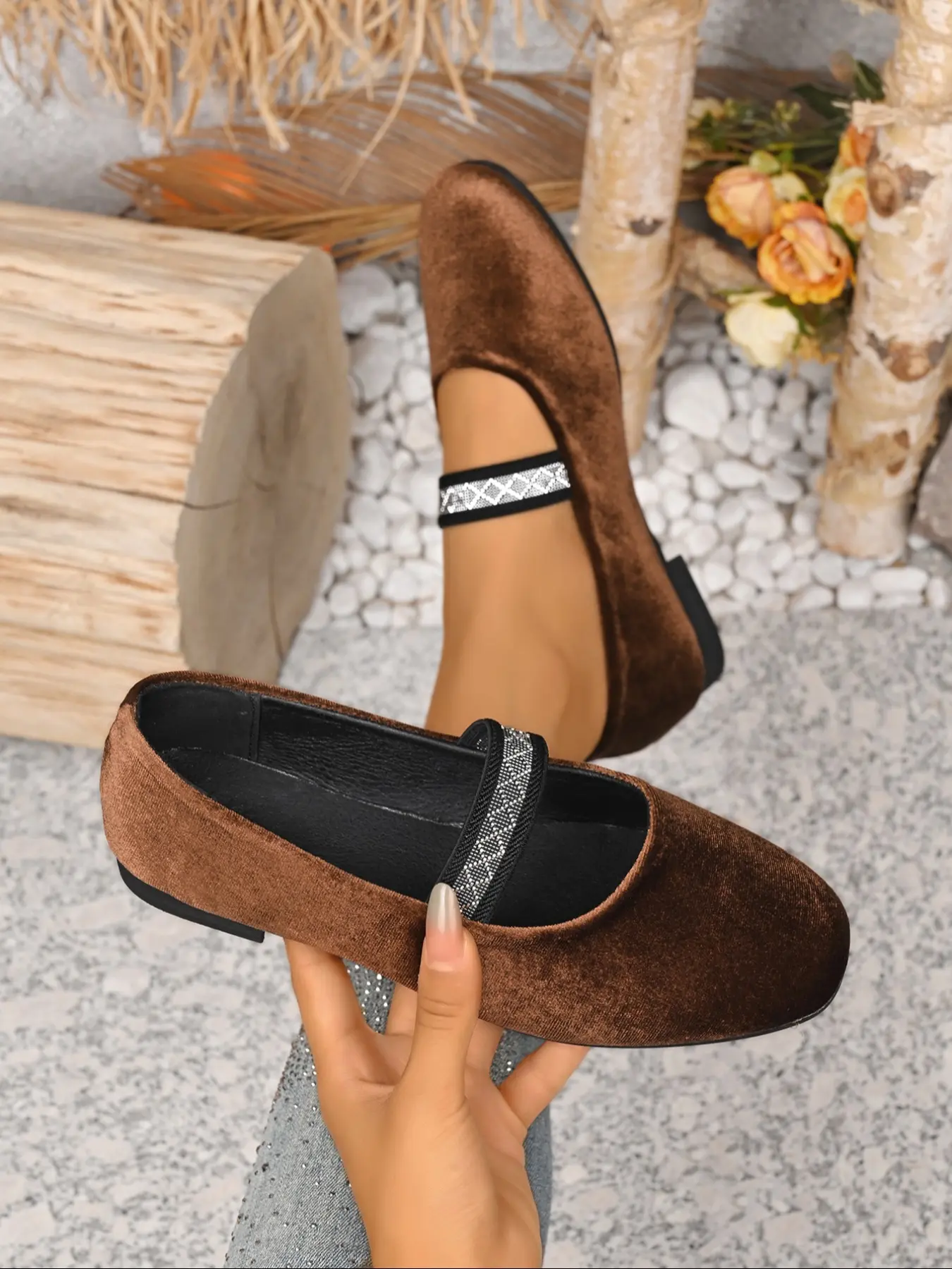 Women's Fashion Vintage Flat Mary Jane Velvet Shoes, Elegant Comfortable Design, Perfect for Daily Wear and Special Occasions, Casual Flats