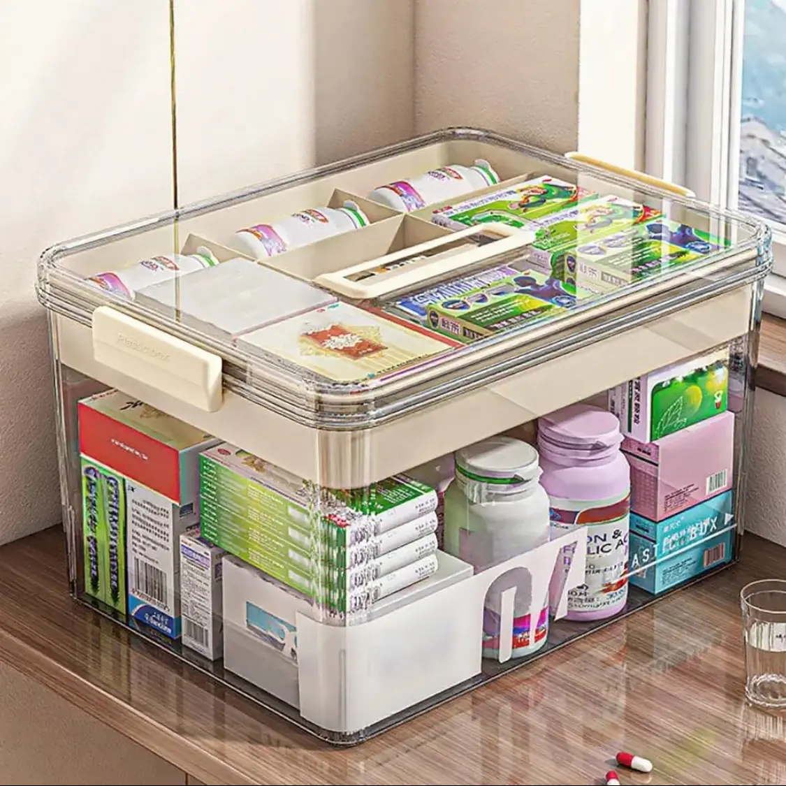 Clear Medicine Storage Box with Handle, Clear Plastic Boxes, Dustproof Storage Box, Durable Storage Organizer, Home Organizers, Dust Free Organizer, Transparent Boxes