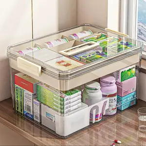 Clear Medicine Storage Box with Handle, High Capacity Storage, Transparent Large Capacity Plastic Pills Box, Household Portable Sundries Storage Box, Dustproof Storage Box, Home Durable Storage Organizer, Plastic Multifunctional Storage Bin