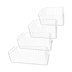 Southern Homewares White Wire Under Shelf Storage Basket Set – 4-Piece Under Cabinet Hanging Storage for Kitchen, Pantry, Organization