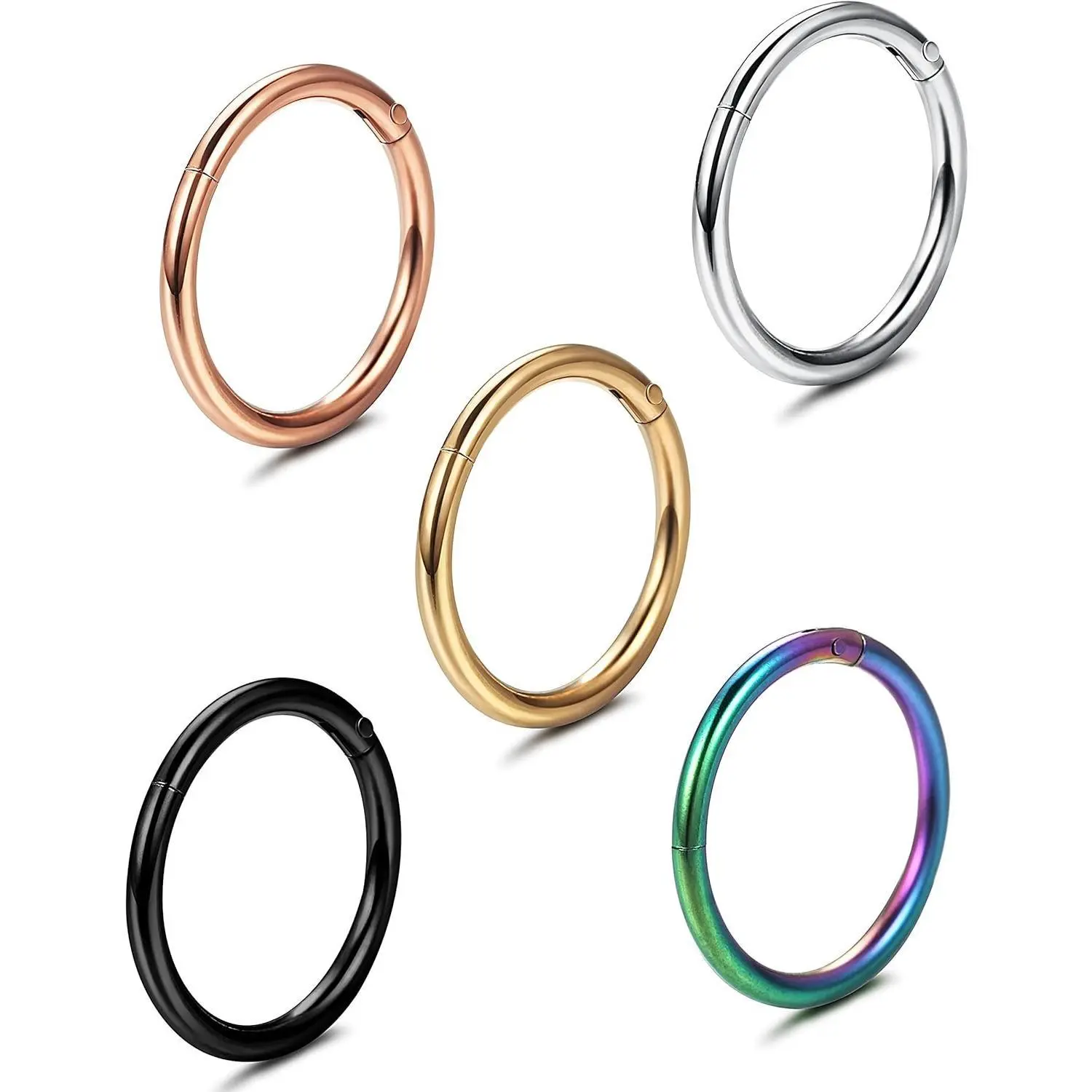 MILACOLATO 5 Pcs Set 316L Stainless Steel Hypoallergenic 16G 18G 20G Septum Piercing Nose Hoop Clicker Ring Daily