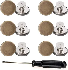 17mm Replacement Jeans Buttons, 12 Sets  Fit Instant Adjustable Pants Button,No-Sew Nailess Removable Metal Buttons Replacement Repair Combo Thread Rivets and Screwdrivers (style2)
