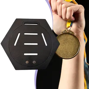 Hexagonal Wooden Medal Display Rack, Wall-Mounted Storage Holder, Ideal for Sports Medals, Gymnastics, Dance, Wrestling, Hockey, Volleyball, Baseball, Swimming