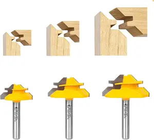 45  Lock Miter Router Bit 3- Set, for 1/2, 5/8, 3/4  Height, 1/4 Inch Shank. Easy to Create Lock Miter Joint