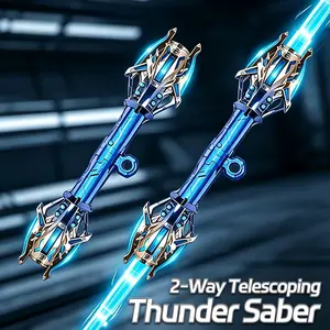 Dual Bladed Extendable Glowing Sword with Multi-Color Changing LED, Rechargeable Battery, Spin Design & Realistic Sound Effect, Light Up Prop for Night Activities, Party Decor and Interactive Play