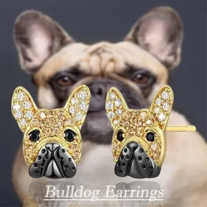 1Pair Cute Golden French Bulldog Earrings Exquisite Cartoon Pet Dog Memorial Jewelry Accessories Fashionable Stainless Steel Ear Pins Decoration Dog Lovers Perfect Holiday Gift