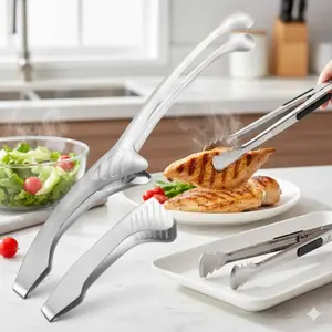 Stainless Steel BBQ Tongs, Dual-Size Grill Claws for Steak and Vegetables, Heat-Resistant Anti-Slip Handles, Rustproof Camping Cooking Utensil, Kitchen Must-Have Food Flipper, Durable Outdoor Grilling Tool Set