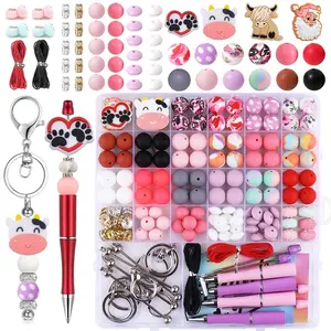 146 Piece Multi-Color Silicone Beads Set, Bead Assortment, DIY Beading Accessories, Beading Making, Includes 12mm & 15mm Silicone Beads for Keychains, 10mm Flat Round Spacer Beads for Pen Decorations