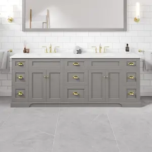 Epic 84 in. Gray Double Sink Bath Vanity with Carrara Quartz Top and Undermount Porcelain Sinks