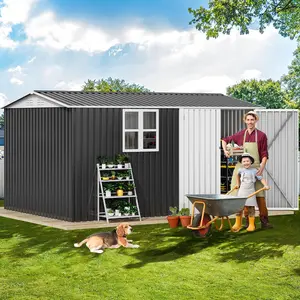 Yitahome 12x8FT Large Tool Storage Shed with Window, Lockable Doors, and Sloped Roof, Oversized Steel Outdoor Storage Shed for Garden, Patio, Garage, Backyard, Lawn - Dark Gray