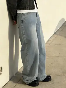 Men's retro washed loose straight jeans, casual four-season street style, zipper placket, solid color pattern, daily wear denim trousers SpringStatements Streetwear Pants, Menswear, Cotton
