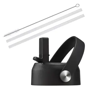 Straw Lid for Wide Mouth Water Bottle, BPA Free Straw Lid with Flexible Handle and 2 Straws, 1 Cleaning Brush, Replacement Sports Straw Cap for Wide Mouth Top 32 40 oz