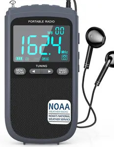 AM/FM NOAA Portable Weather Radio with 900mAh Rechargeable Battery, LCD Display, Earphone Jack & Digital Clock for Elderly Home Use & Gift for Parents