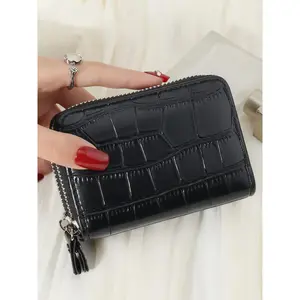 Women's Fashionable Crocodile Embossed Card Holder, Simple and Casual Multi Card Slot Card Holder, Fashionable Double-layer Zipper Around Coin Wallet
