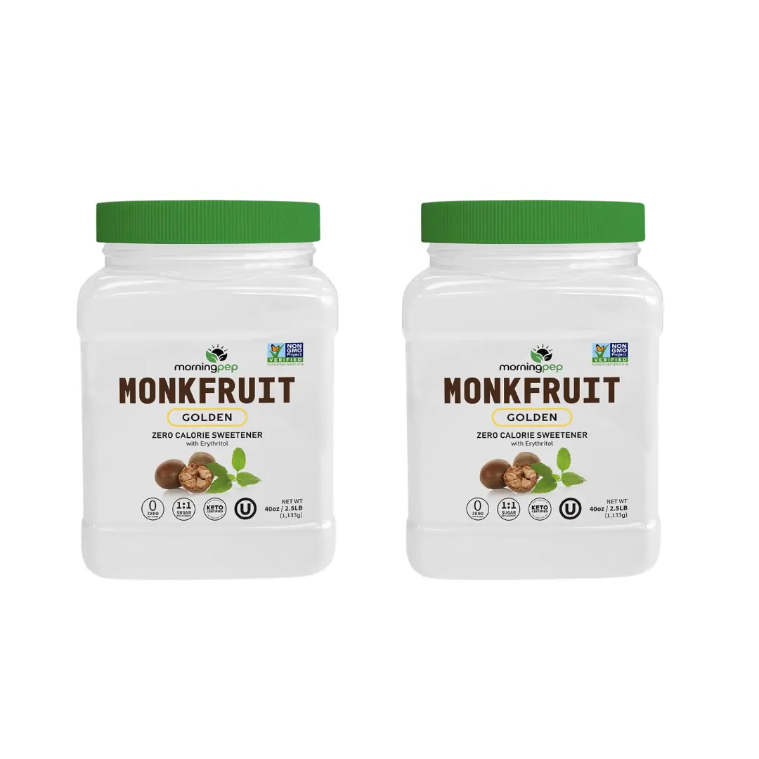 2 PACK Morning Pep Monk Fruit Sweetener, golden Sugar Substitute, 2.5 lb, Keto Friendly, 1:1 Sugar Replacement, Zero Calorie, Non-GMO, Kosher, Golden Flavor
