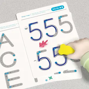 96 Page Reusable Writing Practice Book, Erasable Tracks, Durable Paper Material, Suitable for 3-6 Year Olds, Control Training & Early Learning, Teaching & School Supplies