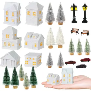 29 Pcs 1.5 Inch Christmas Miniature Houses Figurines Miniature White Resin Houses Christmas Miniature Village Set Christmas Miniature Town for Mini Christmas Scene Micro Landscape Decor