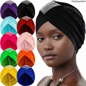 Women's Rhinestone Elastic Turban Wraps - Cross-Twist Scarf Head Wrap, Fashionable Daily Chemo Head Scarf Headwear