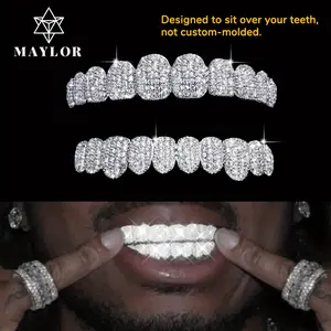MAYLOR Unisex Party Decorative Hip Hop  Zircon Diamond Grillz, Designed to sit over your teeth, not custom-molded, Hypoallergenic Cubic Zirconia Teeth Grillz, Decorative Tooth Caps for Rappers Cosplay, Gift for Men