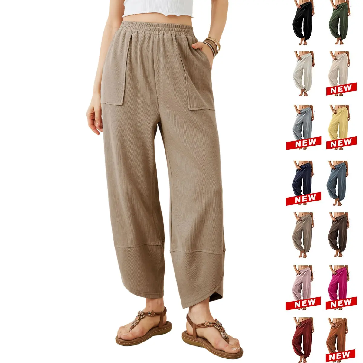 YeeZaa Women's Wide Leg Baggy Pants 4th of July Holiday Elastic Wasitted Harem Palazzo Pants 2026 Spring Summer Fashion Womenswear with Pockets#widelegpants #streetstyle#2026#springfresh