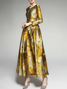 A-Line Cocktail Elegant Prom Party Loral Golden Dress Formal Polyester Floral
