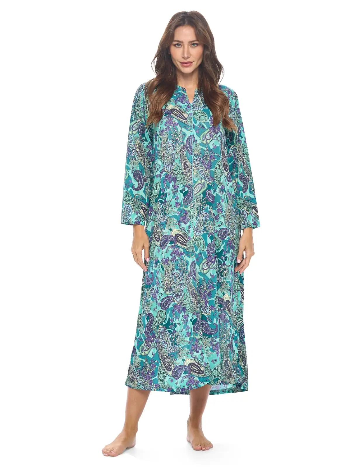 Casual Nights Women's Modest Zip-Front Duster, Essential Soft Stretch Housecoat Robe with Pockets for Lounging and Hospital Wear