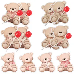 40pcs/80pcs Carton Bear Lollipop Cards Lovely Bear with Heart Candy Holders For Happy Valentine's Day Wedding Party Sweets Decoration