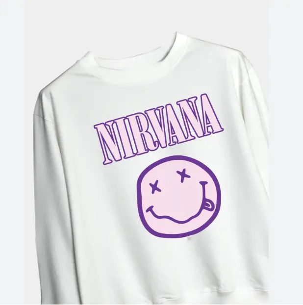 Nirvana Pastel Smiley Face Sweatshirt, Retro Band Logo Graphic Pullover, Casual Unisex Cotton Crewneck, Long Sleeve Music Sweater for Men and Women, Soft Grunge Streetwear