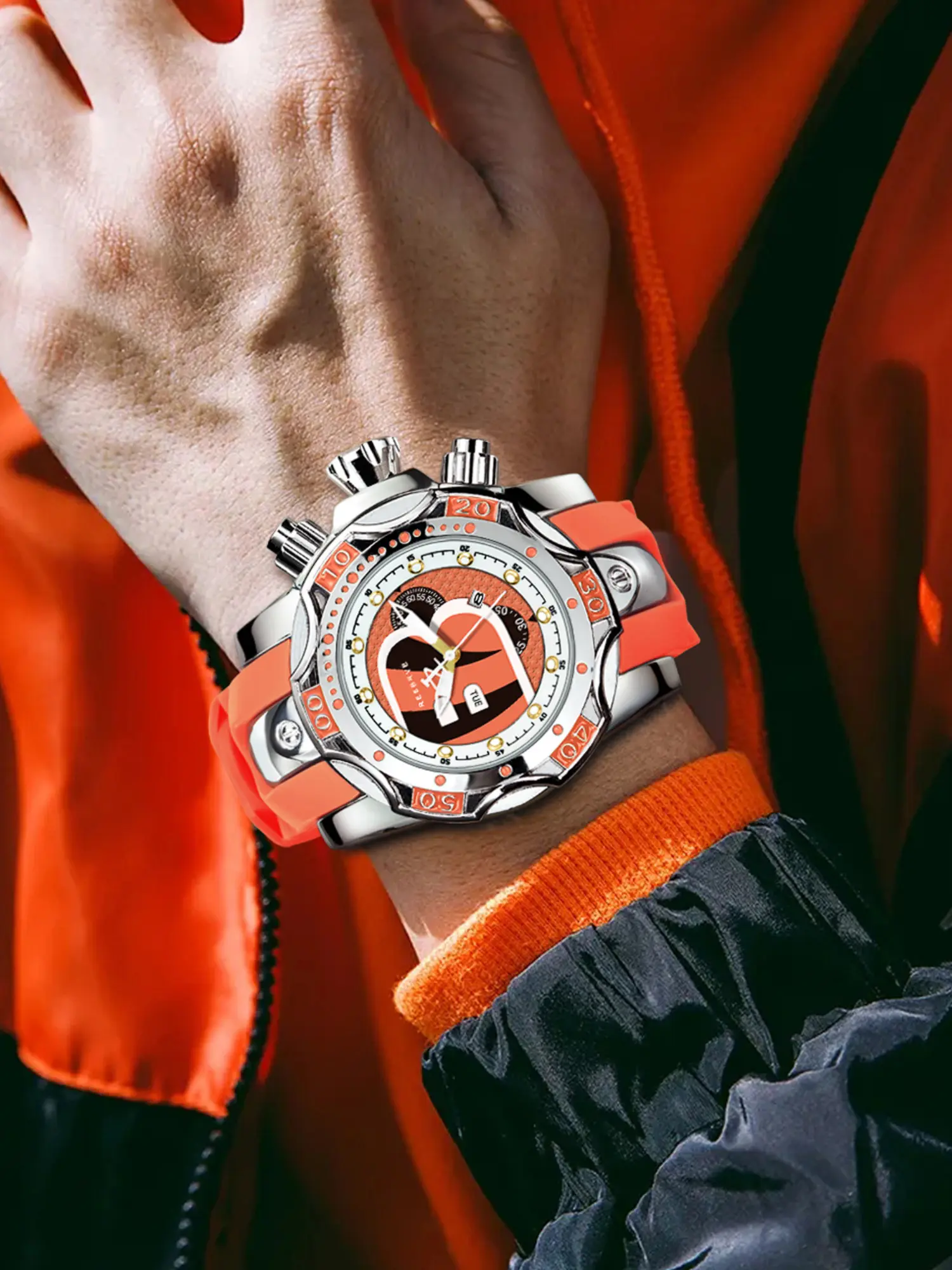 Men's Football Crazy Sports Watch, Oversized Punk Series Wristwatch, Fashionable Bold American Tough Wristwatch, Stylish and Trendy Design, Quartz Watch, Analog Quartz Watches