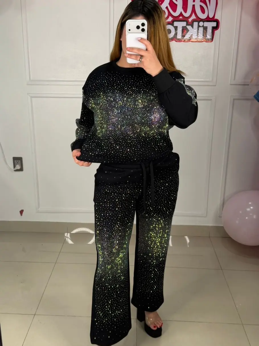 Rhinestone Pants 2 Piece Set