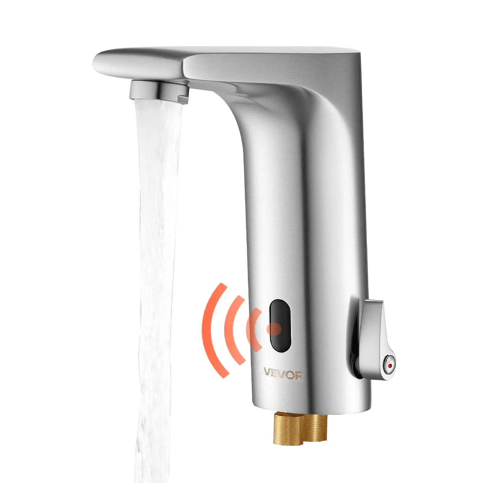 VEVOR Brushed Nickel Touchless Bathroom Sink Faucet, Sensor-Equipped Automatic HandsFree Faucet, Adjustable Cold-Hot Single Handle Water Mixer, Battery-Operated for 9/16 in Pipe