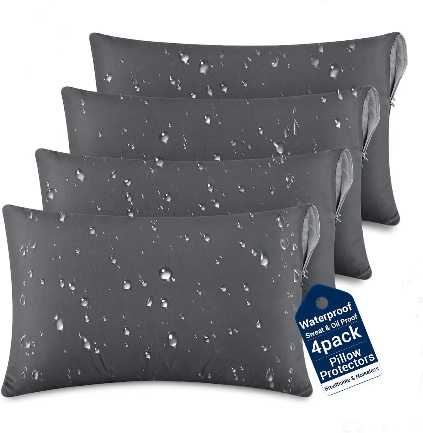 SheRest Ultra Soft Pillow Protectors Waterproof Standard Size Set of 4-Pack or  Set of 2-Pack - Breathable & Noiseless Zippered Pillow Covers, Sweat & Oil Proof Cases, Dust & Dirt Pillow Encasements, Dark Gray