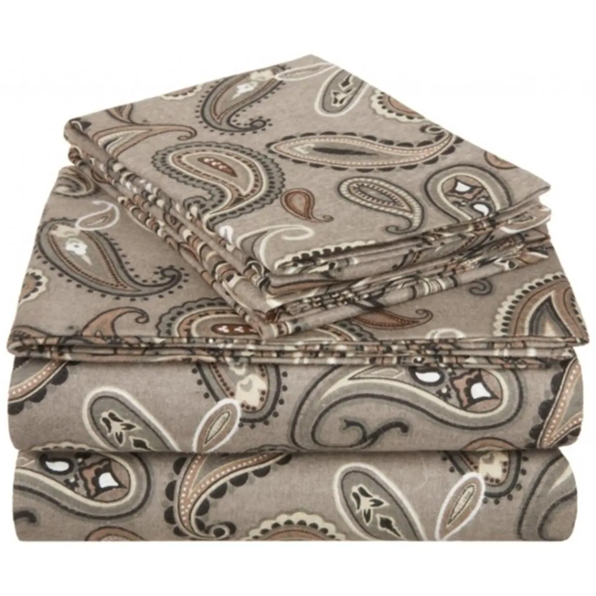 Impressions by Luxor Treasures Cotton Flannel Twin Sheet Set - Paisley Grey, Home Bedding with Flannel Weave, Flat Sheet, Fully Elasticized Design for Cozy Warmth