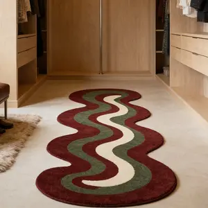 1pc Modern Wave Shape Rug, Long Striped Living Room Bedroom Carpet, Washable Soft Plush Mat, Elegant Art Style Home Decor, Modern Runner Rug, Modern Area Rug