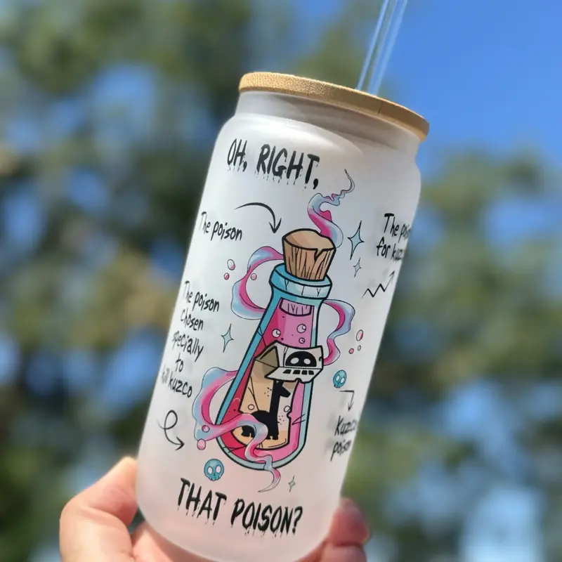 Kuzco's Poison Glass Cup with Lid, Reusable Kitchen Drinkware