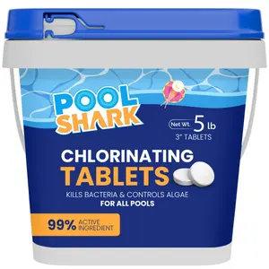 Pool Shark 3-Inch Chlorane Tablets – Slow-Dissolving 90% Active Chlorane Tabs – 5 lb Bucket Pool Chemacals for Swimming Pools, Saltwater, Spas & Hot Tubs