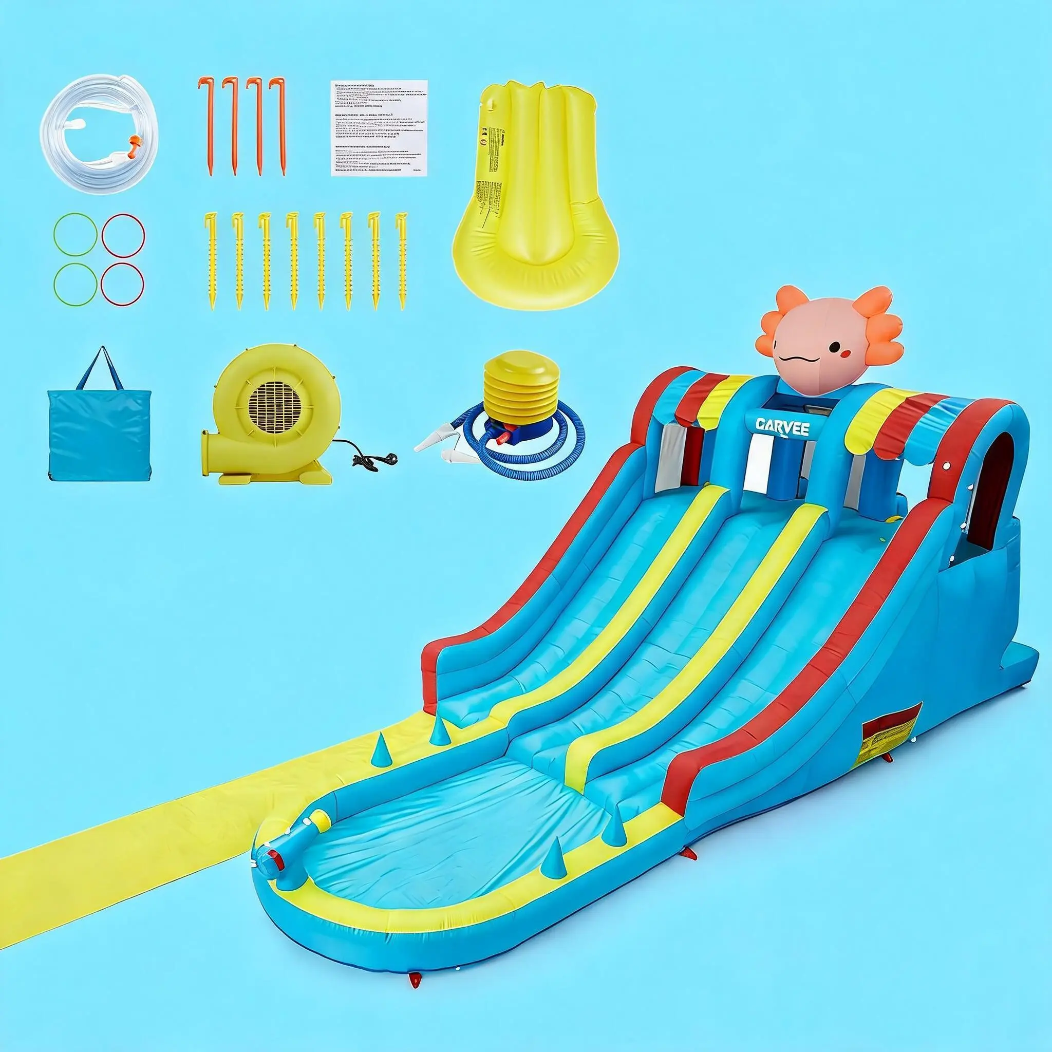 Dragon Inflatable Water Slide & Bounce House – Kids Backyard Water Park with Dual Racing Slides, Splash Pool, Slip N Slide, Climbing Area & Air Blower for Outdoor Summer Fun