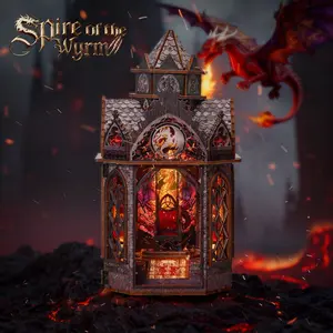 Handmade Book nook model  kit wooden craft SPIRE OF THE WYRM Vampire Castle 3D Wooden Puzzle Exquisite Miniature Model House Micro World DIY Decor LED Kit Nightlight Collectibles for Puzzle Lovers & Gothic Enthusiasts house Miniature House Kit