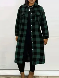 Plus Size Women's Casual Jacket, Long Sleeve Button Front Design, Loose Fit Fall & Winter Outerwear, Comfortable Daily Wear